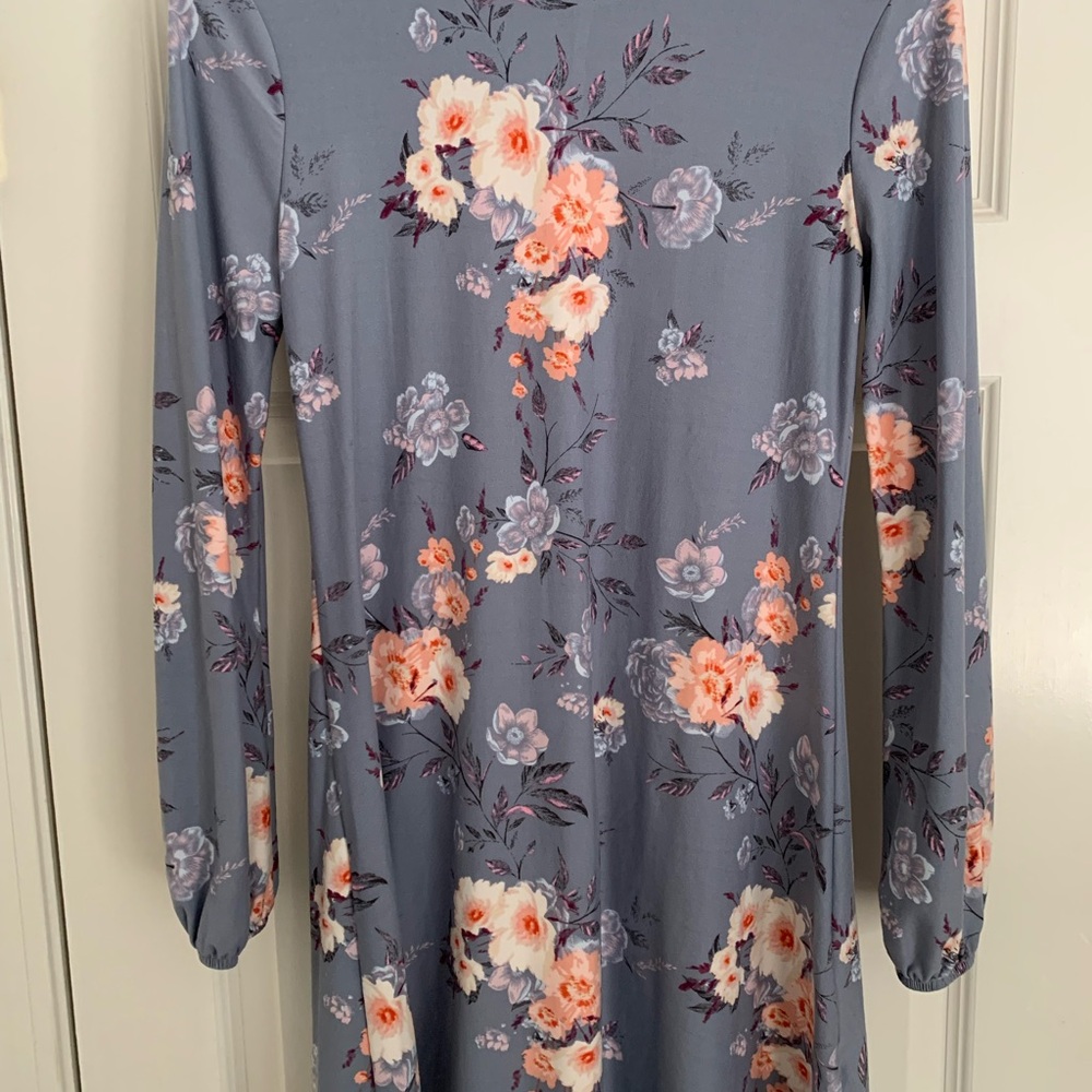 SO Floral Long Sleeve Dress in Blue and Pink